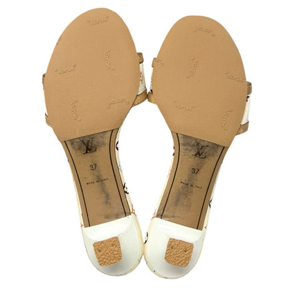 LOUIS VUITTON Vintage Monogram Multicolor Sandals Heels #37 White Beige 902545