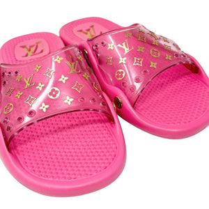 LOUIS VUITTON Vintage LV Monogram Slide Sandals #37 US 7 Pink Rubber Rank AB