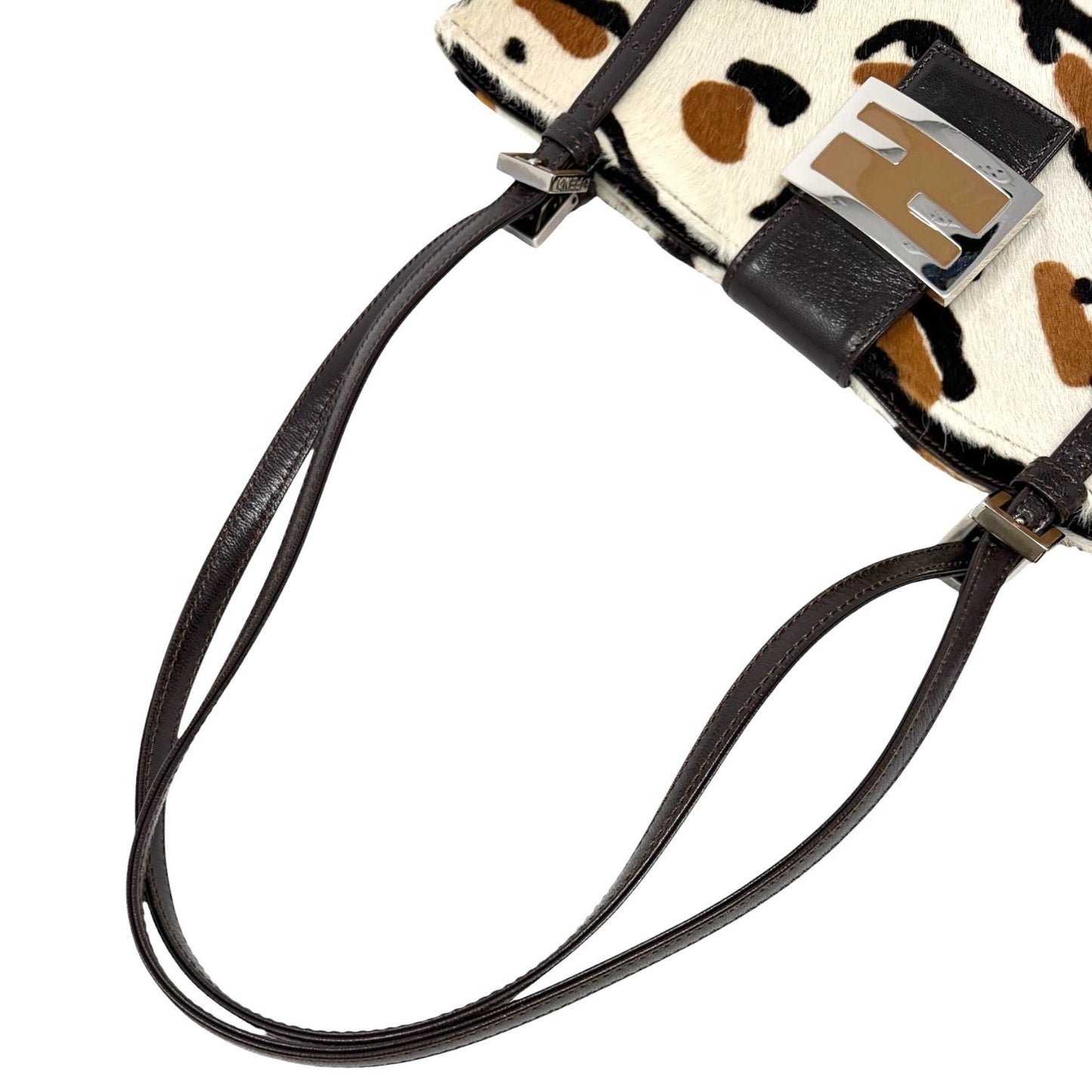 FENDI Vintage FF Logo Leopard Animal Print Tote Bag White Pony Calf Hair 901822