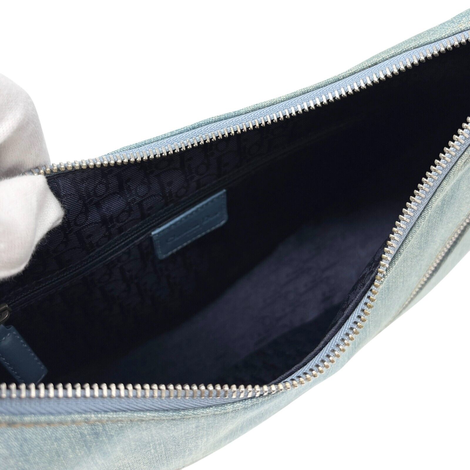 Christian Dior Vintage 2002 Admit It Denim Shoulder Bag Blue Silver Cotton
