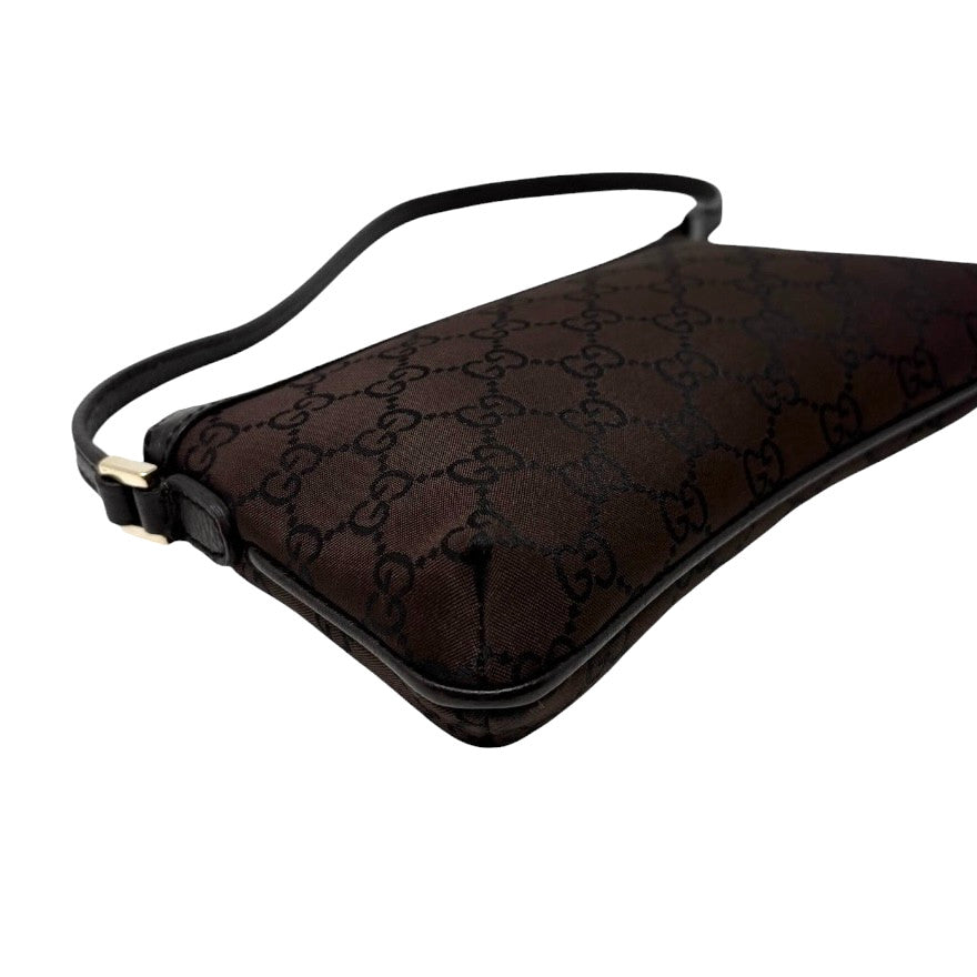 GUCCI Vintage GG Monogram Mini Shoulder Bag Pochette Brown Nylon 902311
