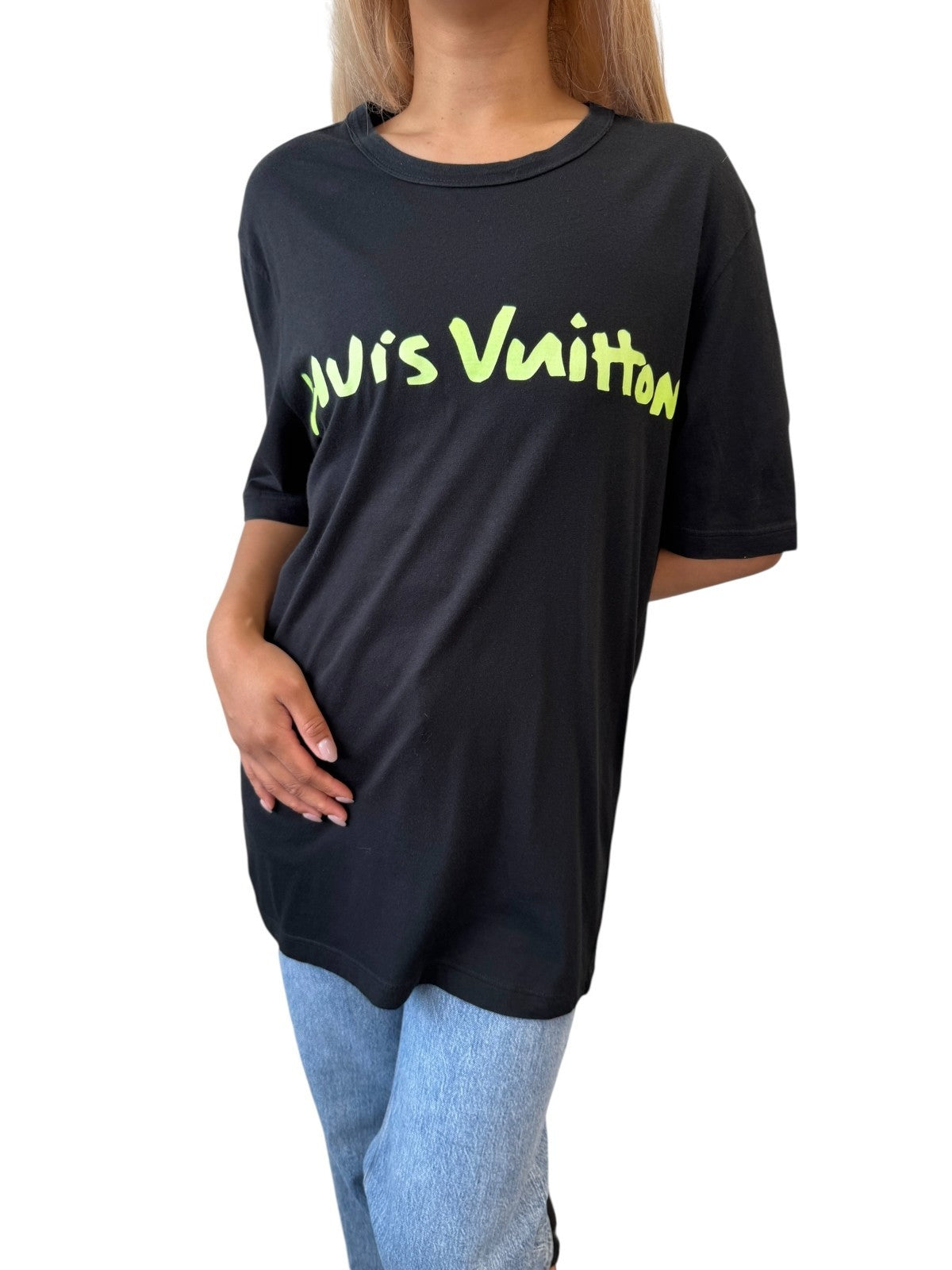 LOUIS VUITTON Vintage Graffiti T-shirts Top Mens #M Black Light Green Cotton