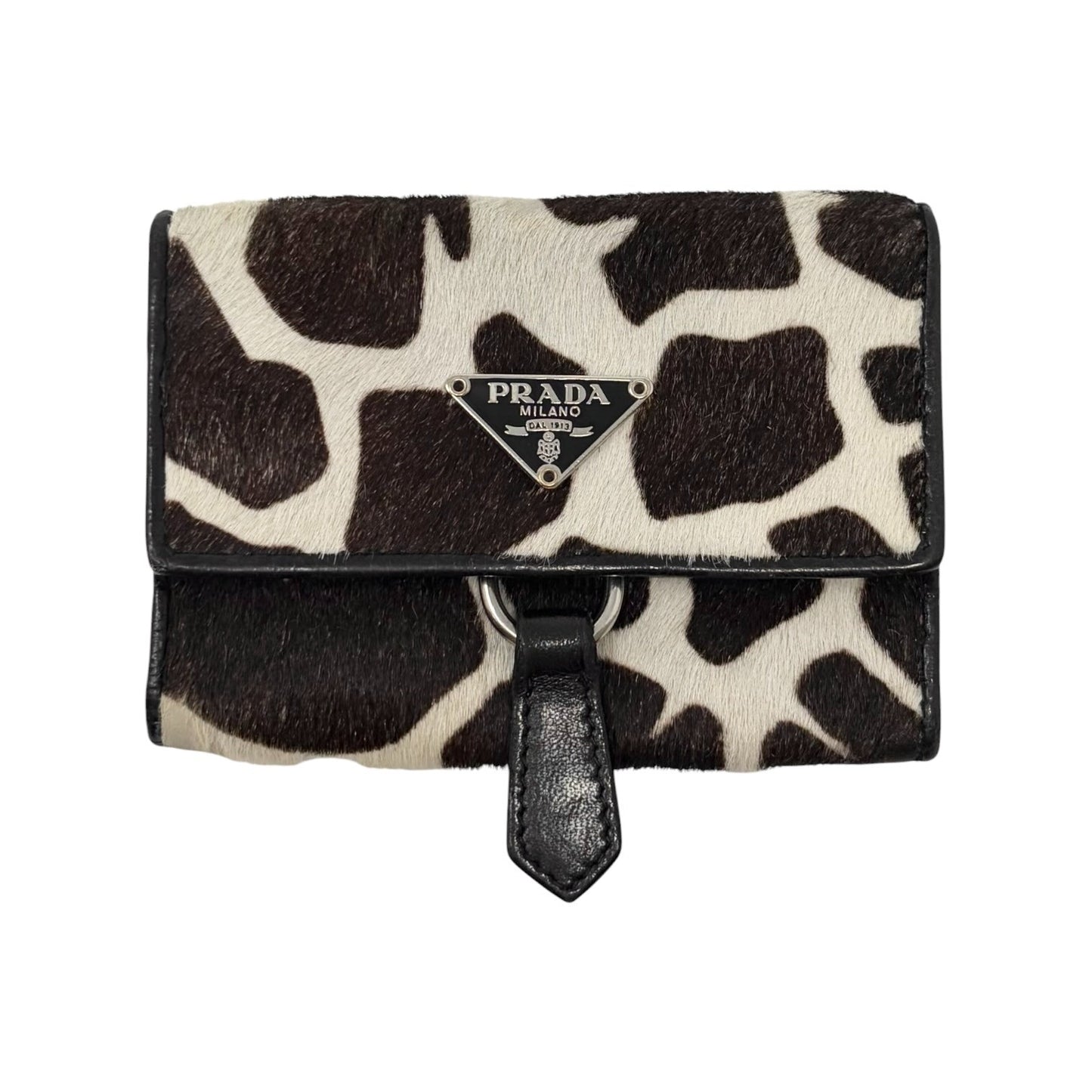 PRADA Vintage Triangle Logo Giraffe Pony Hair Mini Key Case Brown White 902440