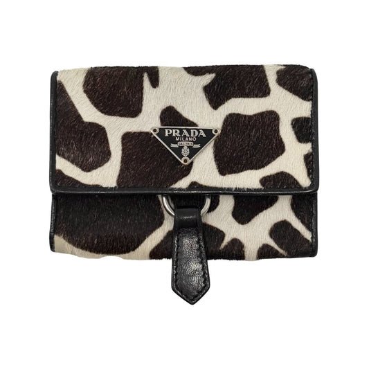 PRADA Vintage Triangle Logo Giraffe Pony Hair Mini Key Case Brown White 902440