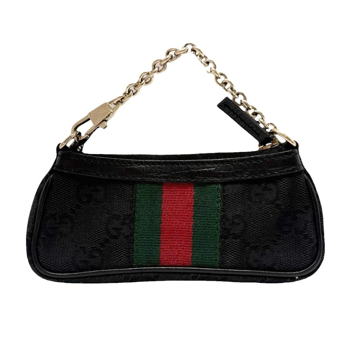 GUCCI Vintage GG Web Strip Horsebit Micro Pouch Coin Purse Black Silver 902279