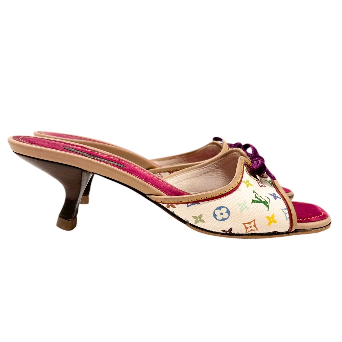 LOUIS VUITTON Vintage Monogram Multicolor Sandals Heels #36.5 White Purple