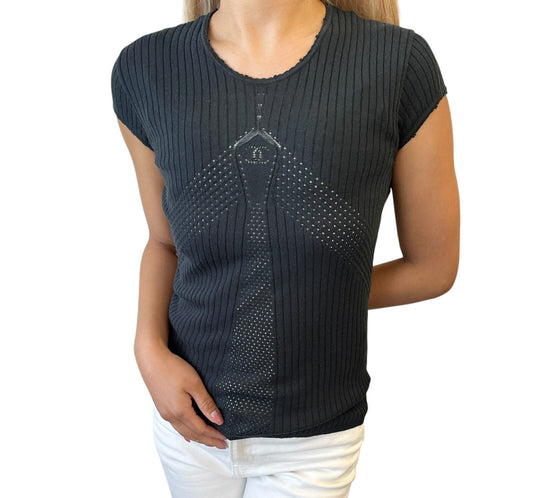CHANEL Vintage 04P CC Logo Punching Knit Top T-shirt #38 Black Short Sleeve