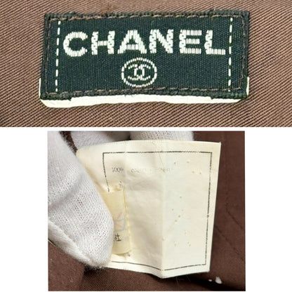 CHANEL Vintage CC Logo Button Up Military Long Sleeve Shirt Brown Cotton