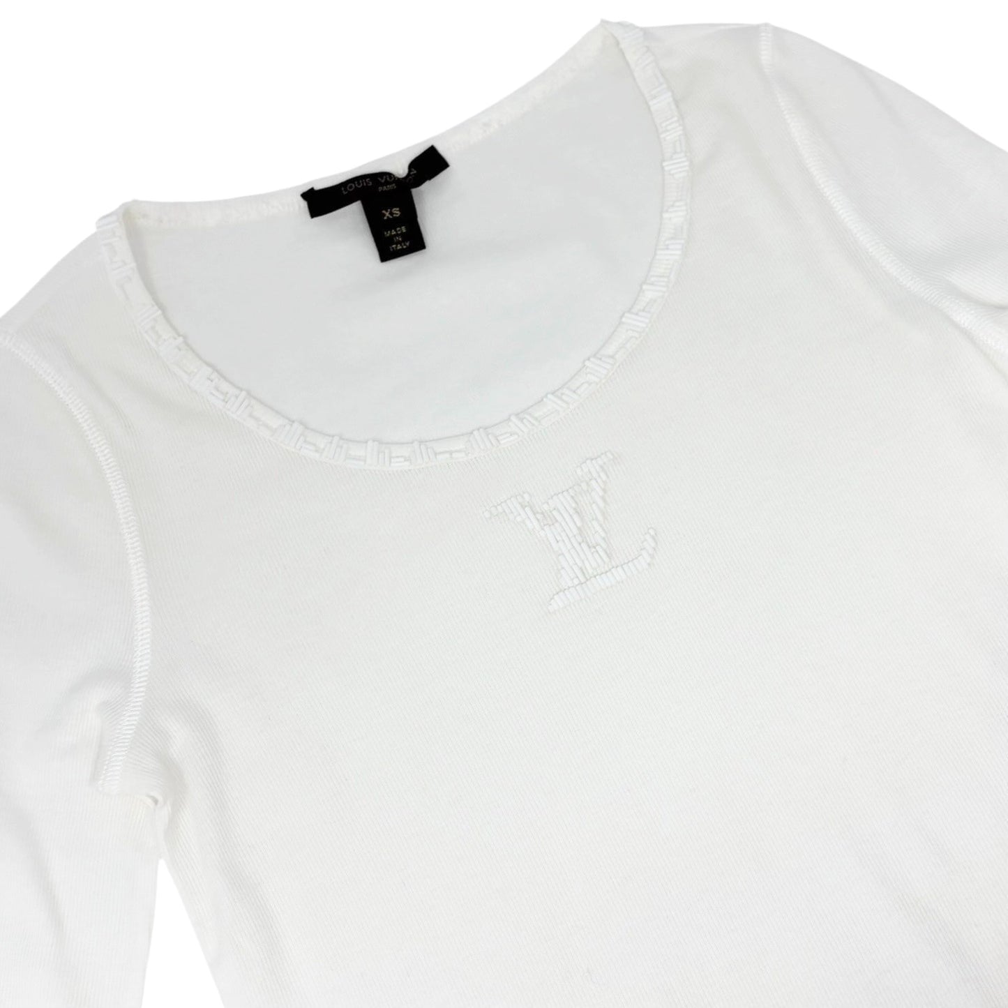 LOUIS VUITTON Vintage Beads Logo Knit Long Sleeve Top T-shirt #XS White 901954