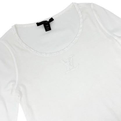 LOUIS VUITTON Vintage Beads Logo Knit Long Sleeve Top T-shirt #XS White 901954