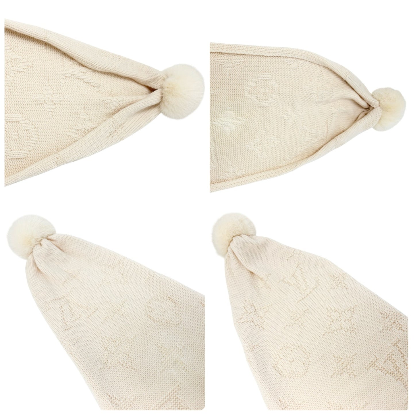 LOUIS VUITTON Vintage Monogram Escharpe Fur Scarf Shawl Cream Cashmere Logo