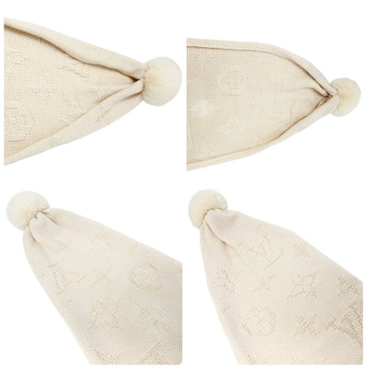 LOUIS VUITTON Vintage Monogram Escharpe Fur Scarf Shawl Cream Cashmere Logo