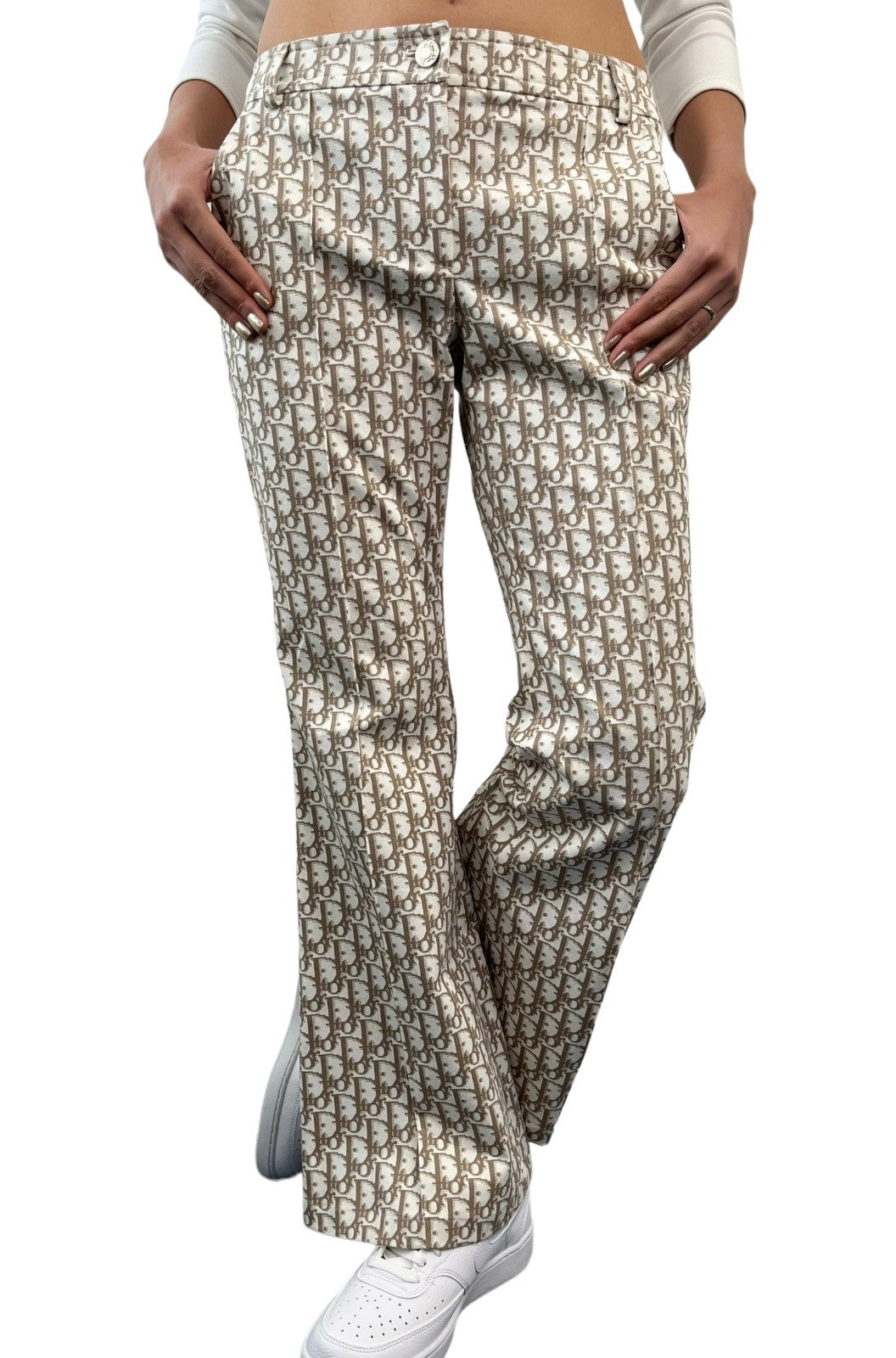 Christian Dior Vintage 2005 Trotter Monogram Pants Bottoms Zip #36 Brown Cotton