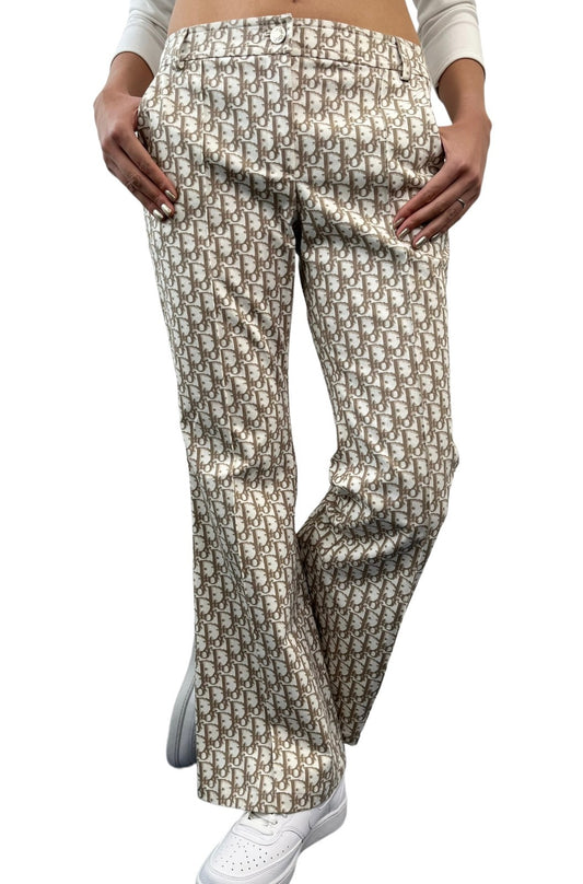 Christian Dior Vintage 2005 Trotter Monogram Pants Bottoms Zip #36 Brown Cotton