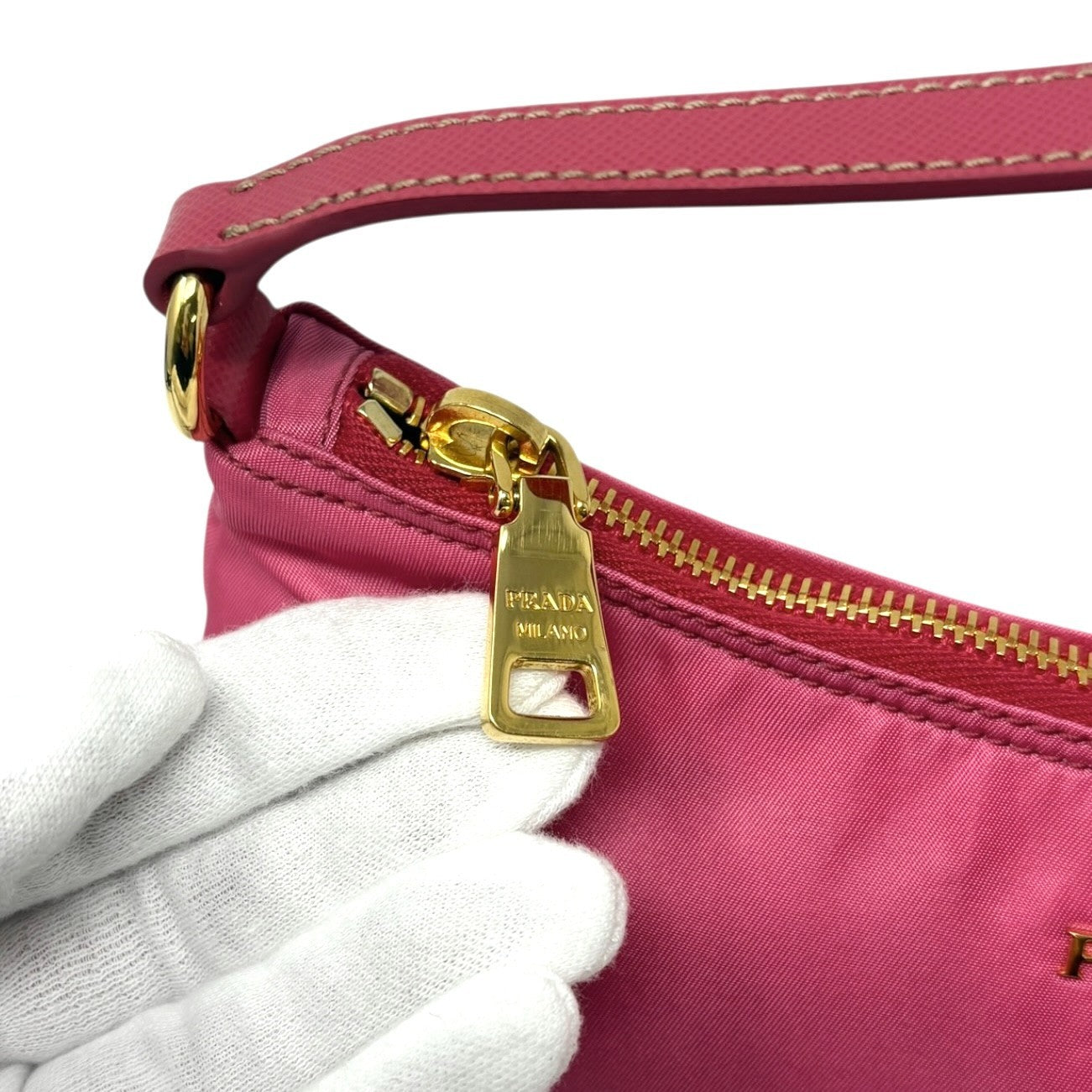 PRADA Vintage Logo Tessuto Nylon Shoulder Mini Bag Pochete Pink Gold