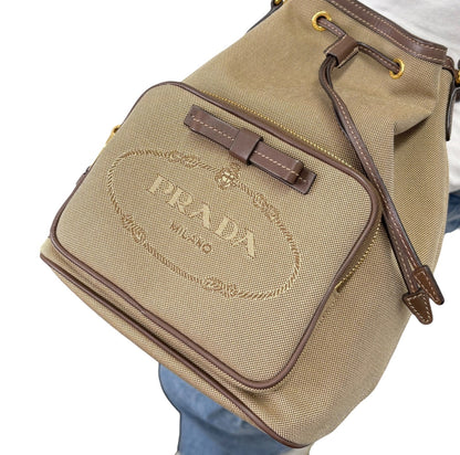 PRADA Vintage Jacquard Shoulder Top Handle Bag Beige Brown Canvas 902339
