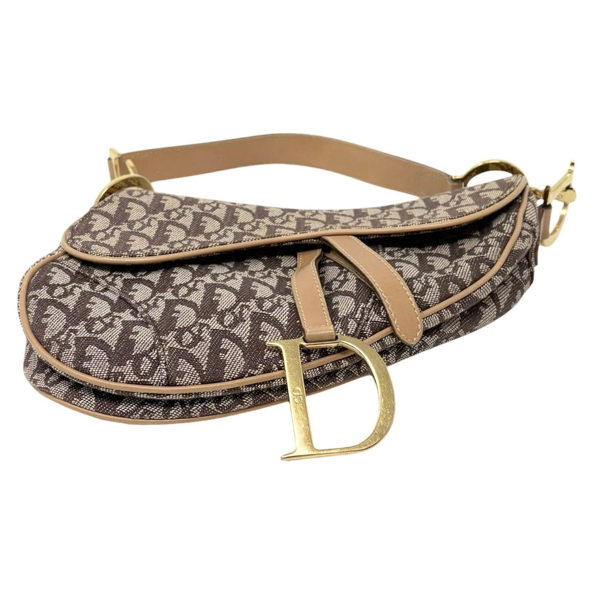 Christian Dior Vintage Trotter Monogram Saddle Bag Brown  Gold Canvas 902327