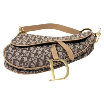 Christian Dior Vintage Trotter Monogram Saddle Bag Brown  Gold Canvas 902327