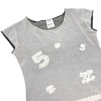 CHANEL Vintage 04P CC Logo No.5 Mesh Overlay Top #42 Gray Lace 901865