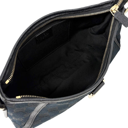 GUCCI Vintage GG Monogram Logo Abbey Bag Zip Black Gold Canvas Leather 902815