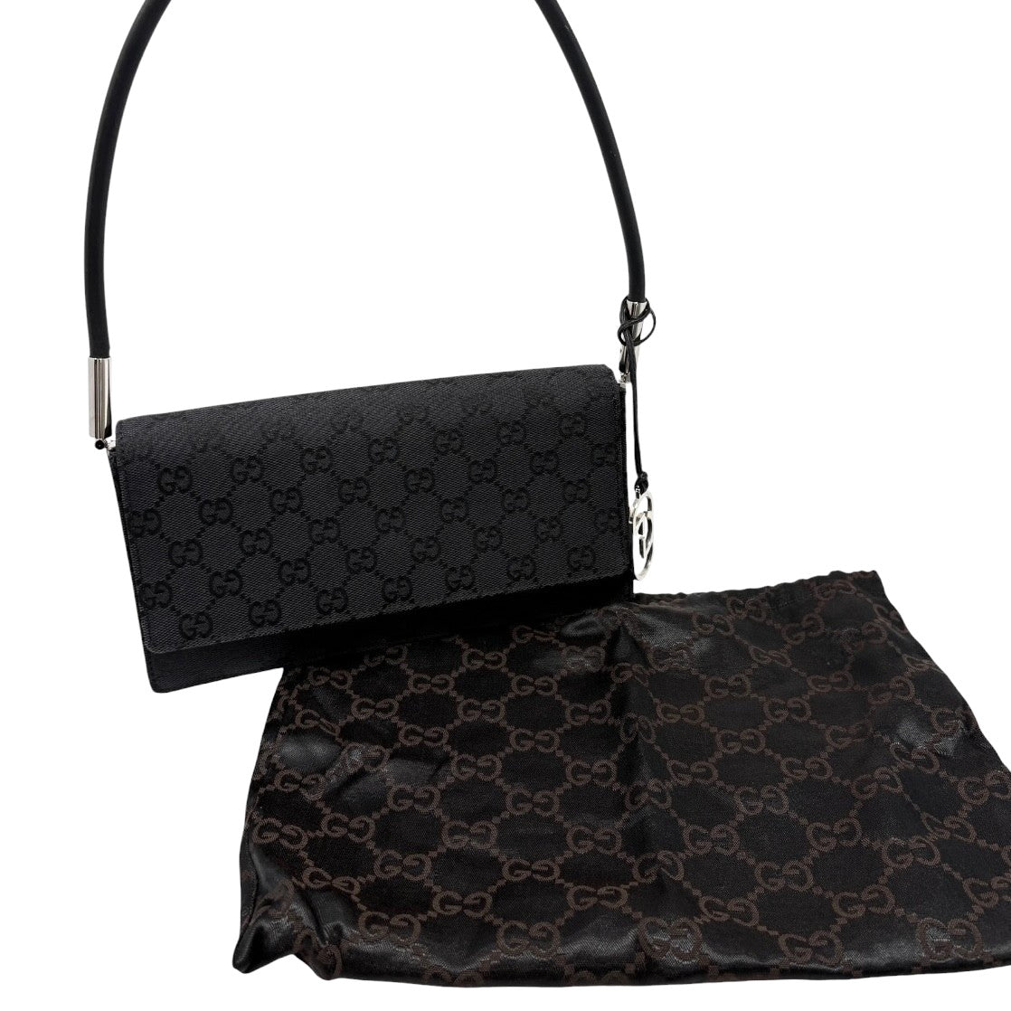 GUCCI Vintage Interlocking GG Monogram Shoulder Bag Black Silver 902467