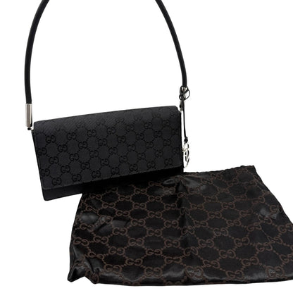 GUCCI Vintage Interlocking GG Monogram Shoulder Bag Black Silver 902467