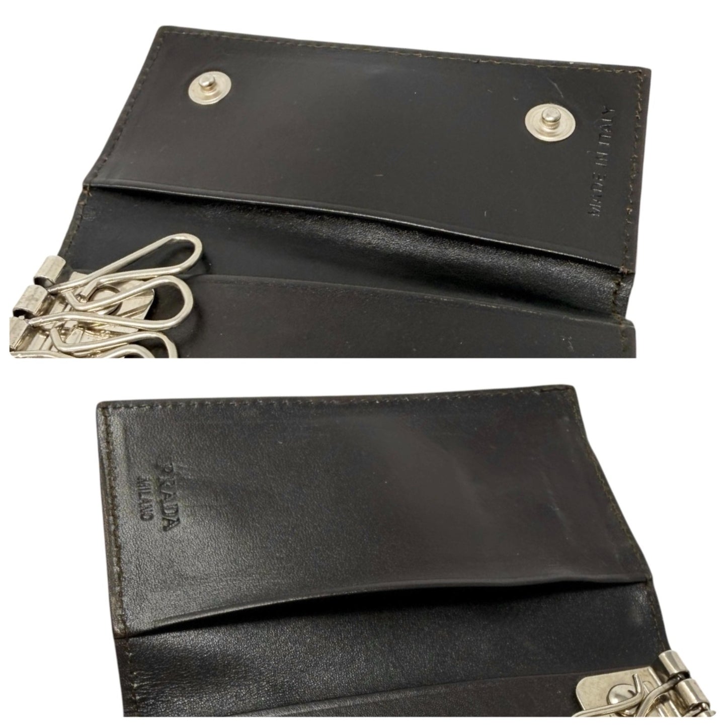 PRADA Vintage Triangle Logo Leopard Pony Hair Mini Key Case Brown Camel 902438