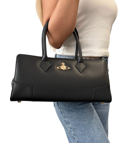 Vivienne Westwood Vintage Ord Logo Executive Tote Bag Black Leather 902058