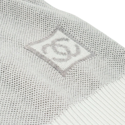 CHANEL Sport Vintage 08P CC Mark Logo Knit T-shirt Top #38 Gray White Cotton