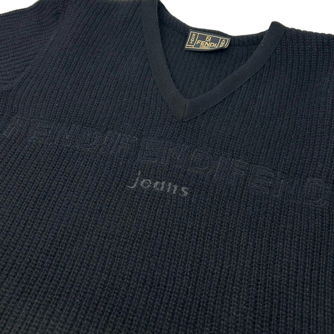 FENDI Vintage Logo Jeans Long Sleeve Sweater #40 Knit Black Wool RankAB