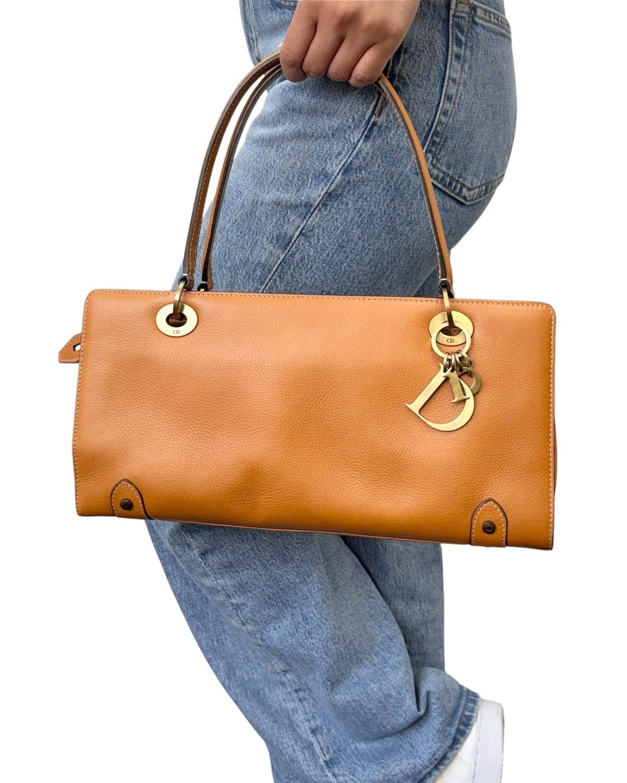 Christian Dior Vintage East West Lady Dior Shoulder Bag Brown Gold 901897