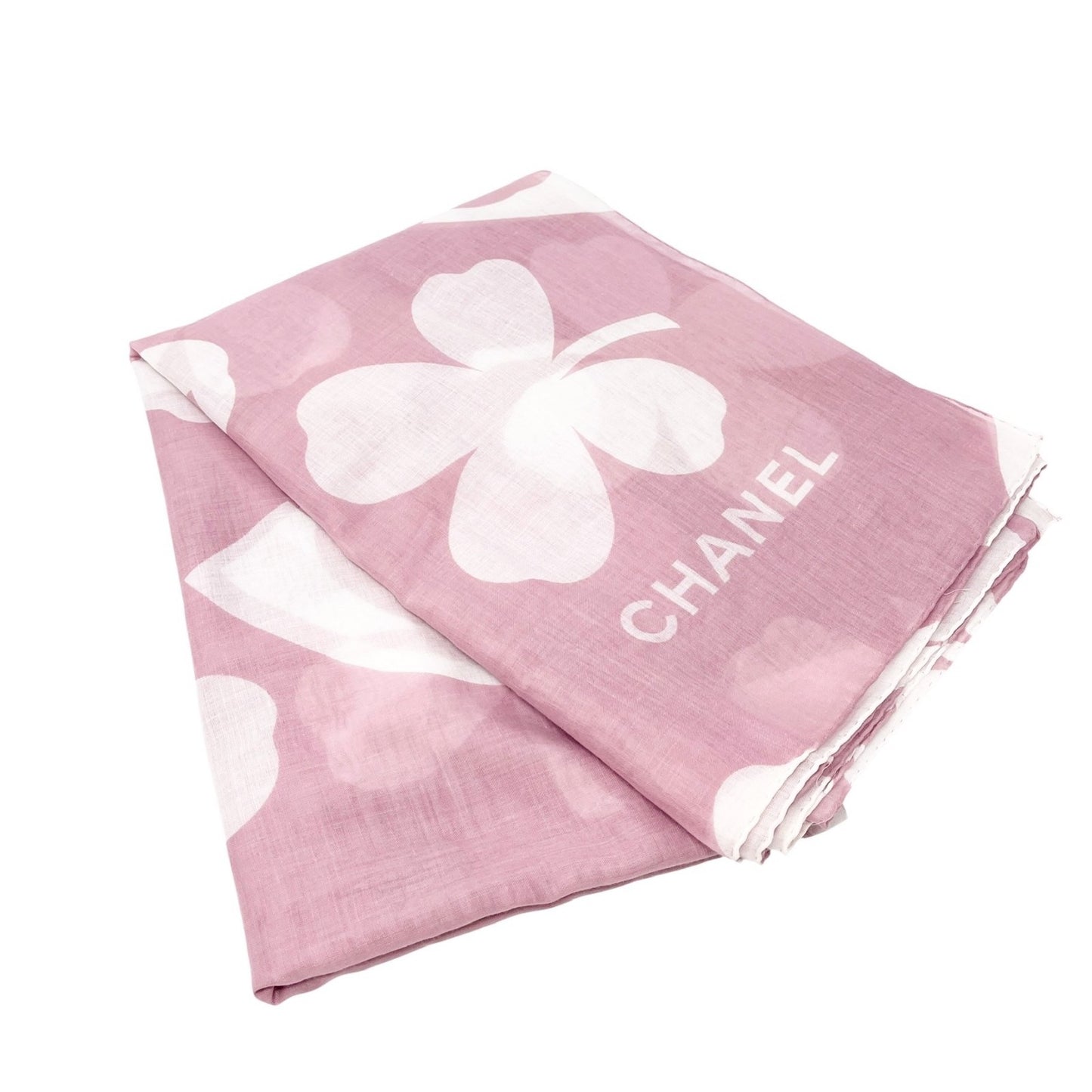 CHANEL Vintage CC Mark Logo Scarf Wrap Shawl Pink White Cotton See-through