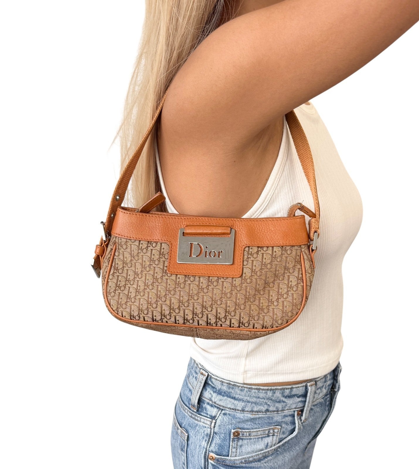 Christian Dior Vintage 2005 Trotter Monogram Street Chic Shoulder Bag Brown