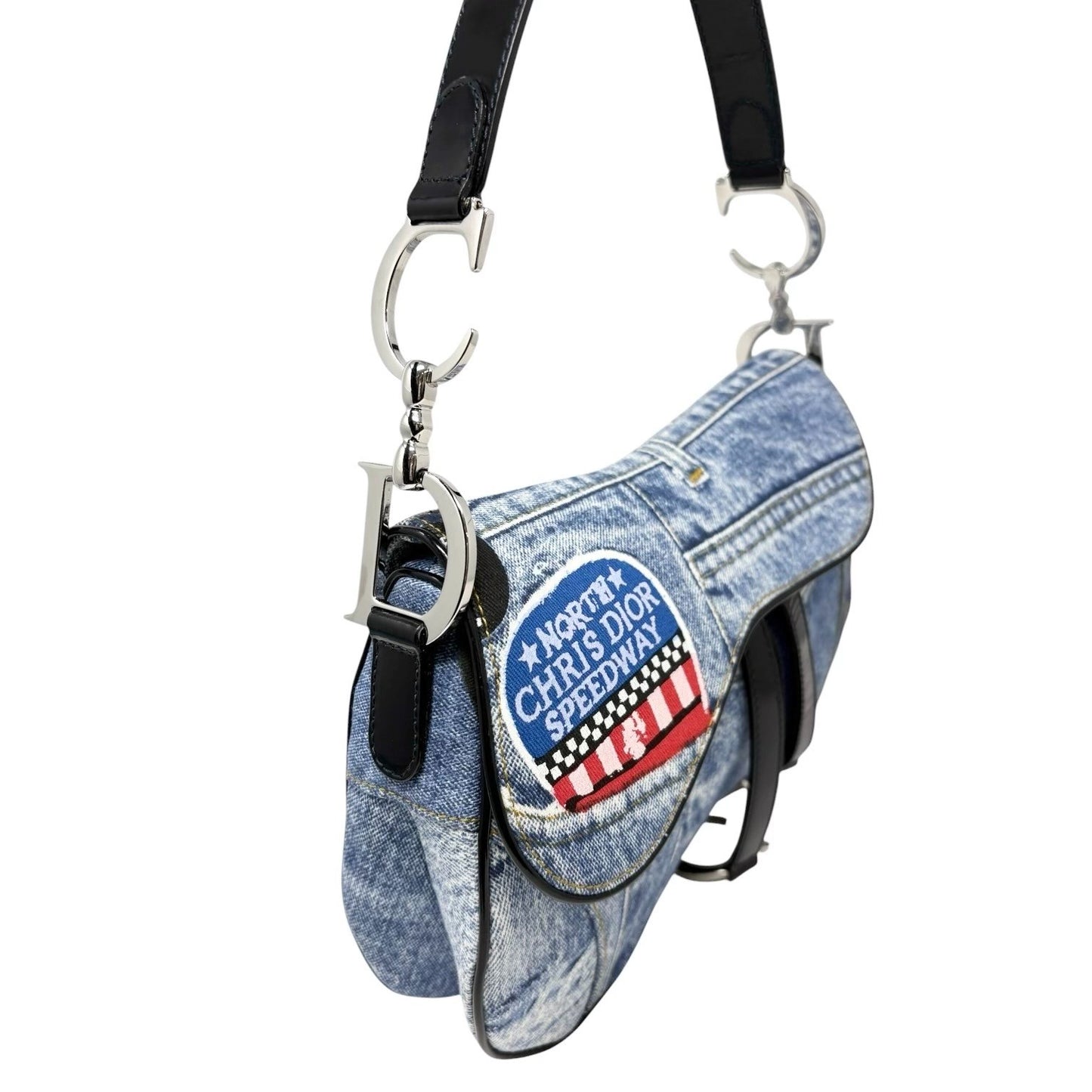 Christian Dior Vintage 2001 Speedway Denim Saddle Bag Blue Black Cotton