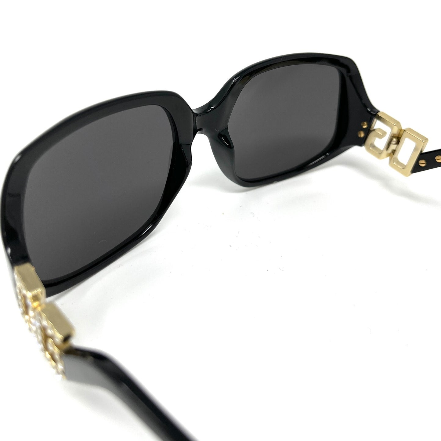 DOLCE&GABBANA Logo Sunglass Shades Accessory Rhinestone Black Glod RankA