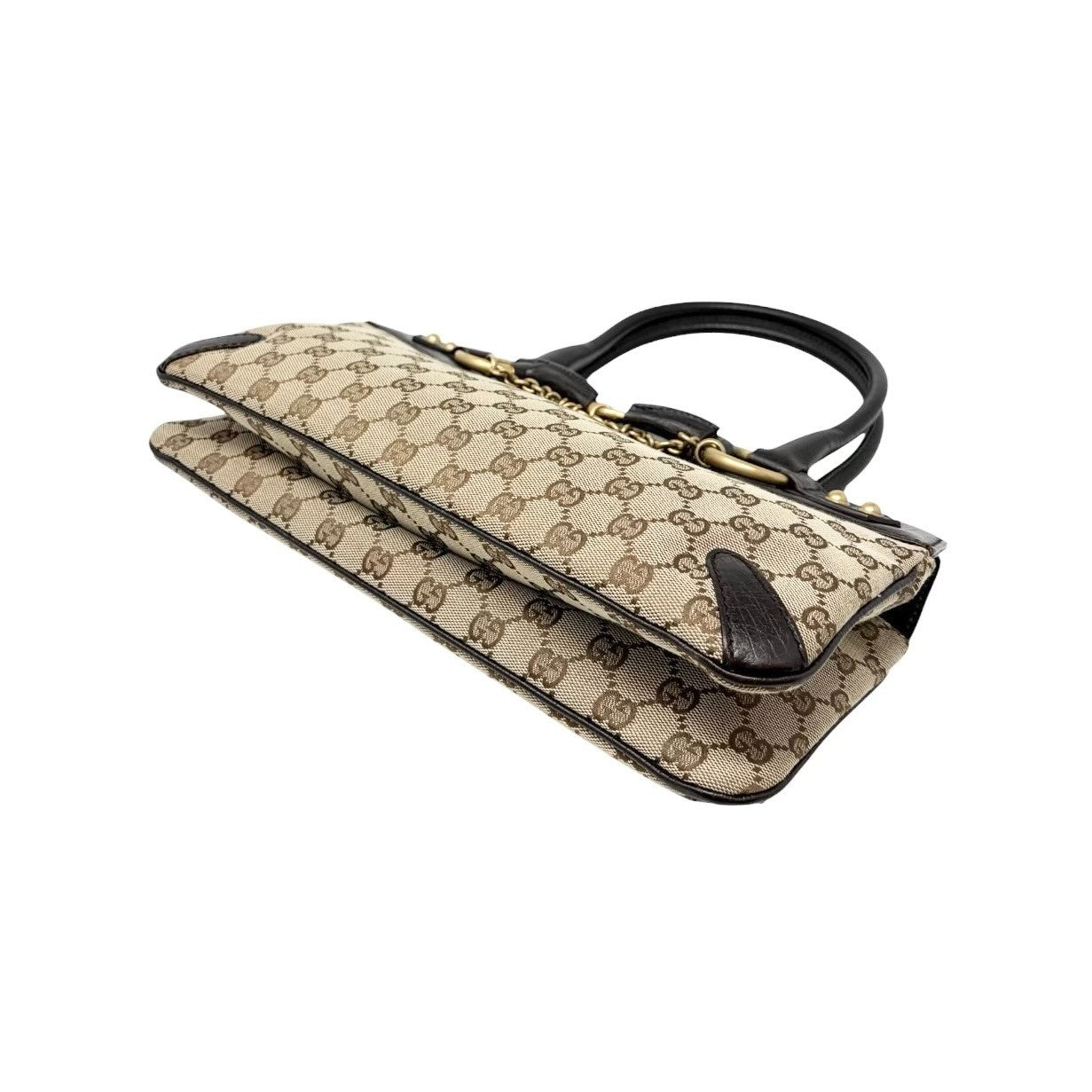 GUCCI Vintage GG Monogram Horsebit Chain Tote Bag Beige Brown Canvas 902254