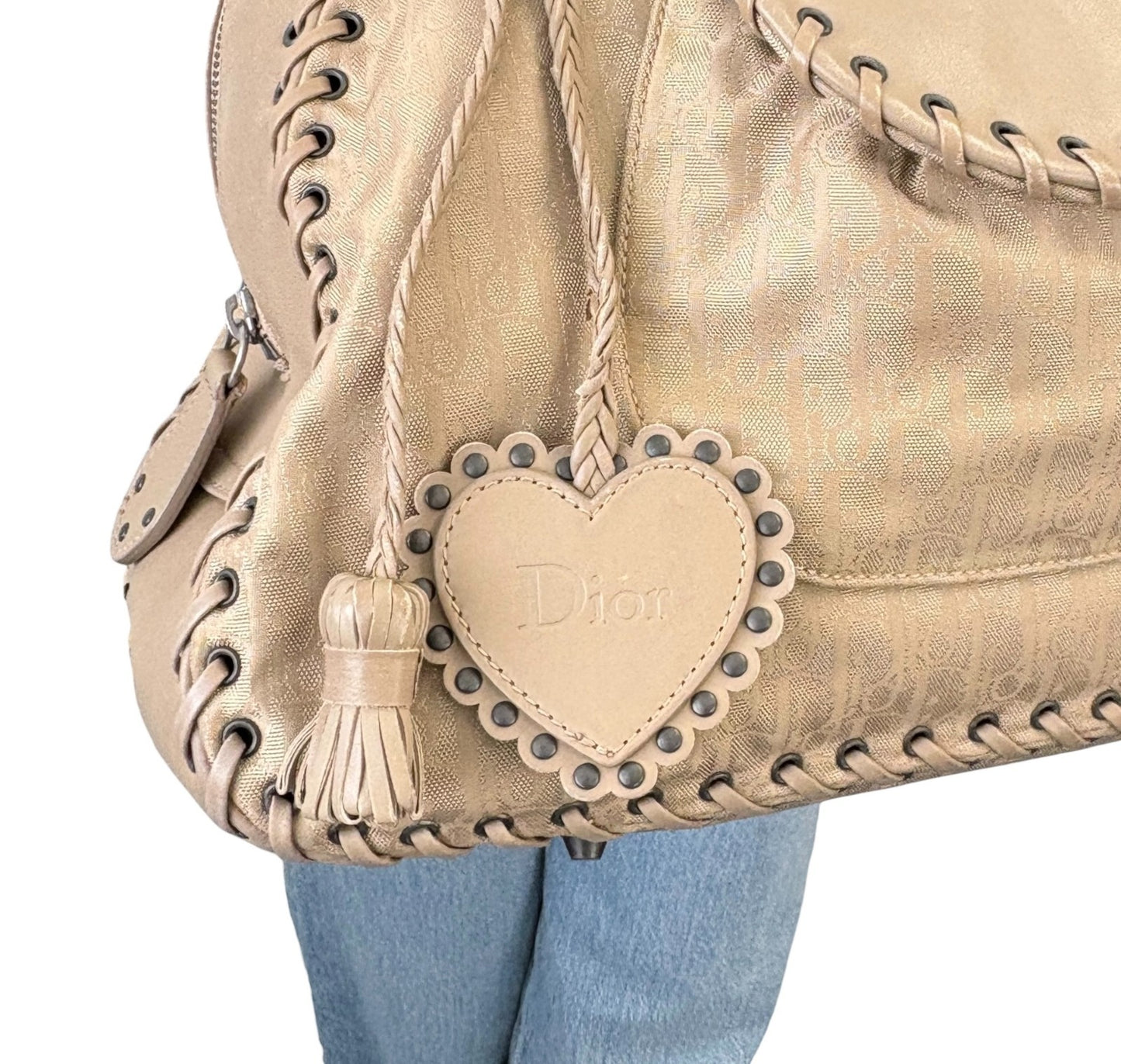 Christian Dior Vintage Trotter Monogram Canvas Ethnic Shoulder Bag Beige Heart