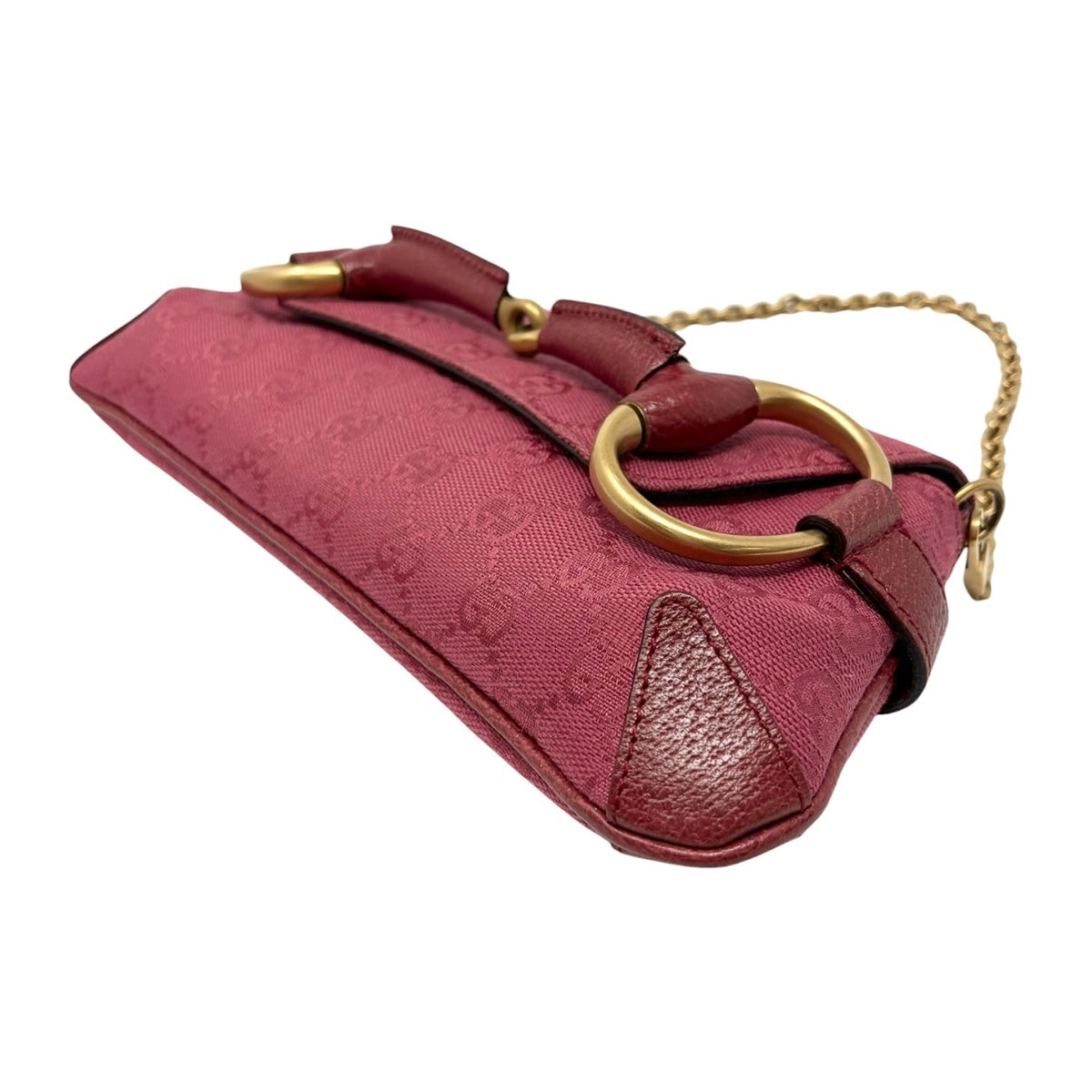 GUCCI Vintage GG Monogram Horsebit Chain Shoulder Bag Pochette Pink 902381