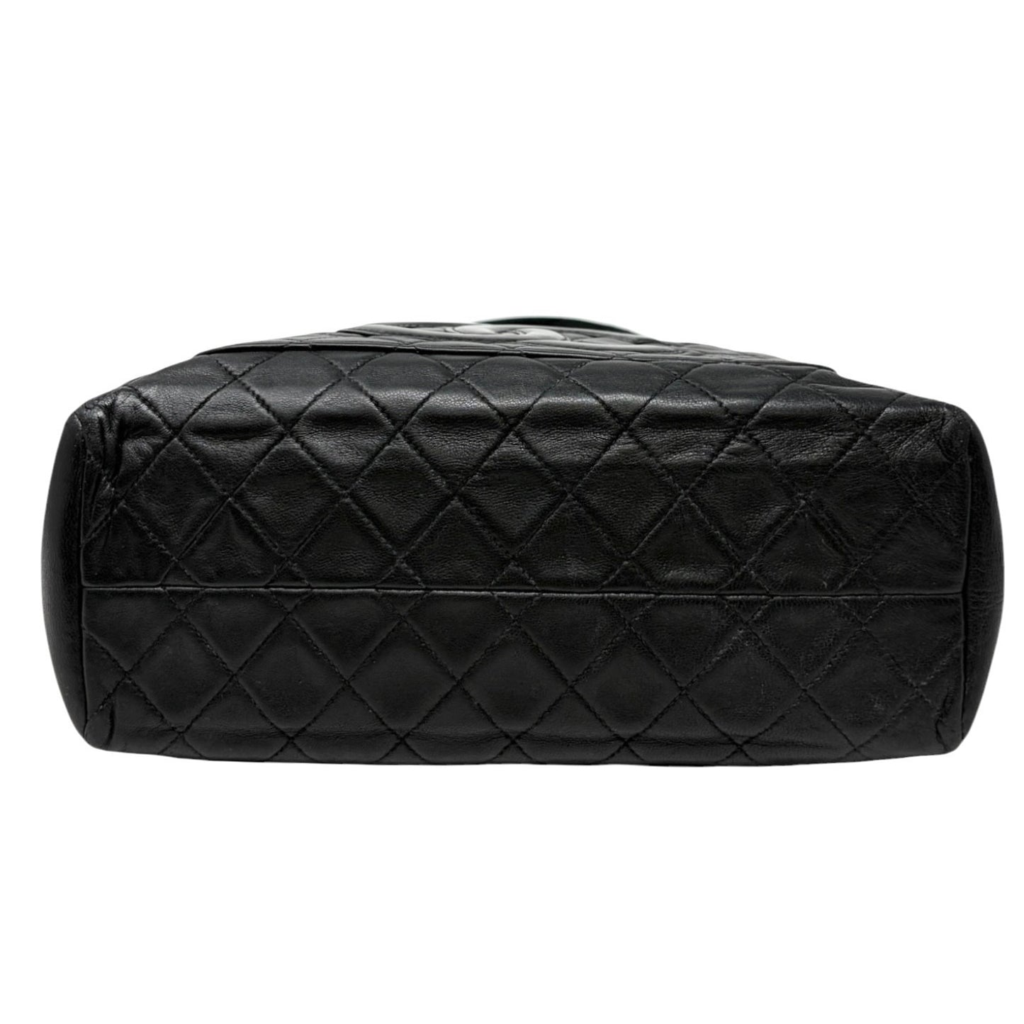 CHANEL Vintage Bic CC Logo Quilted Leather Hand Tote Bag Black Gold 902274