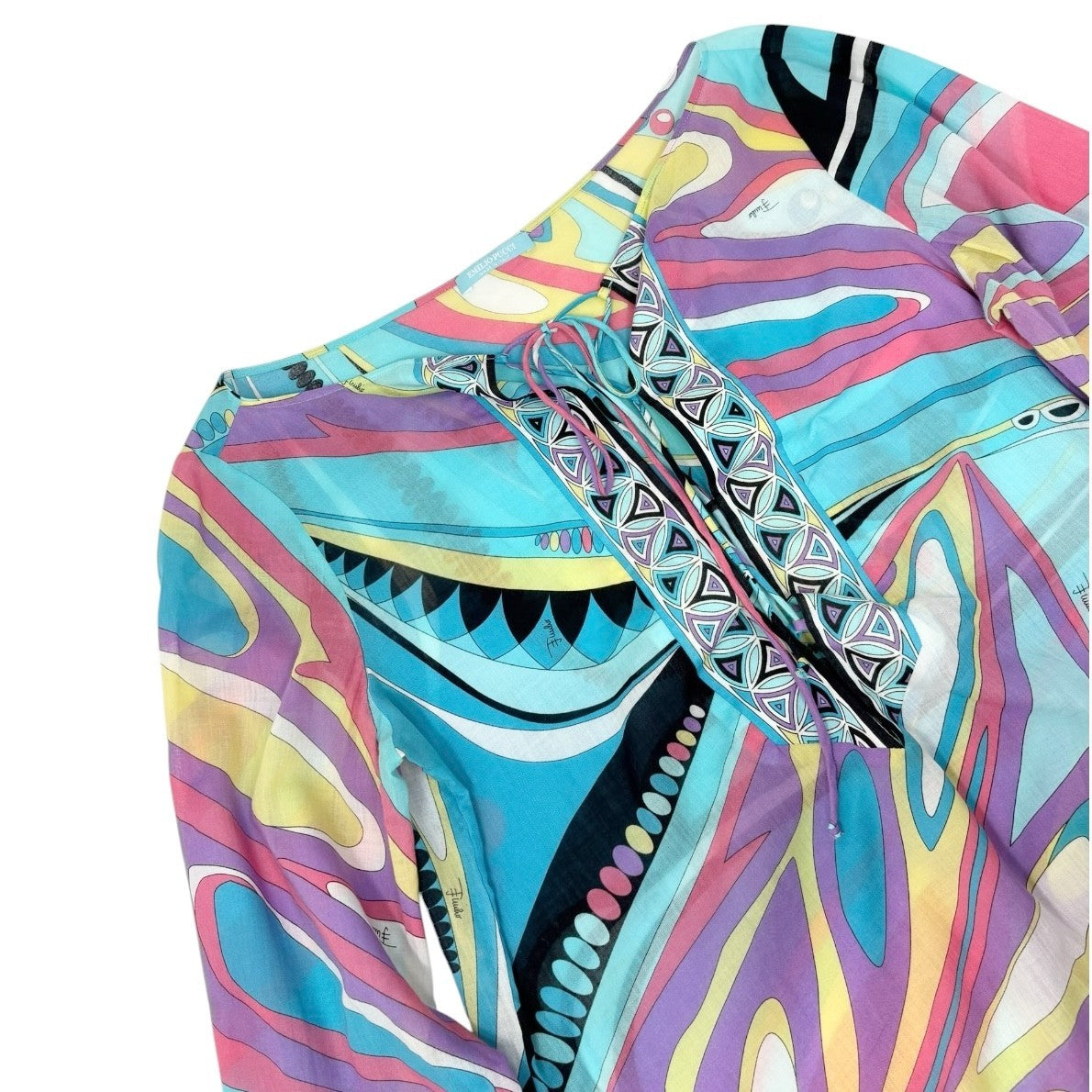 EMILIO PUCCI Vintage Logo Multicolor Abstract Print Tunic Top #36 Blue 902826