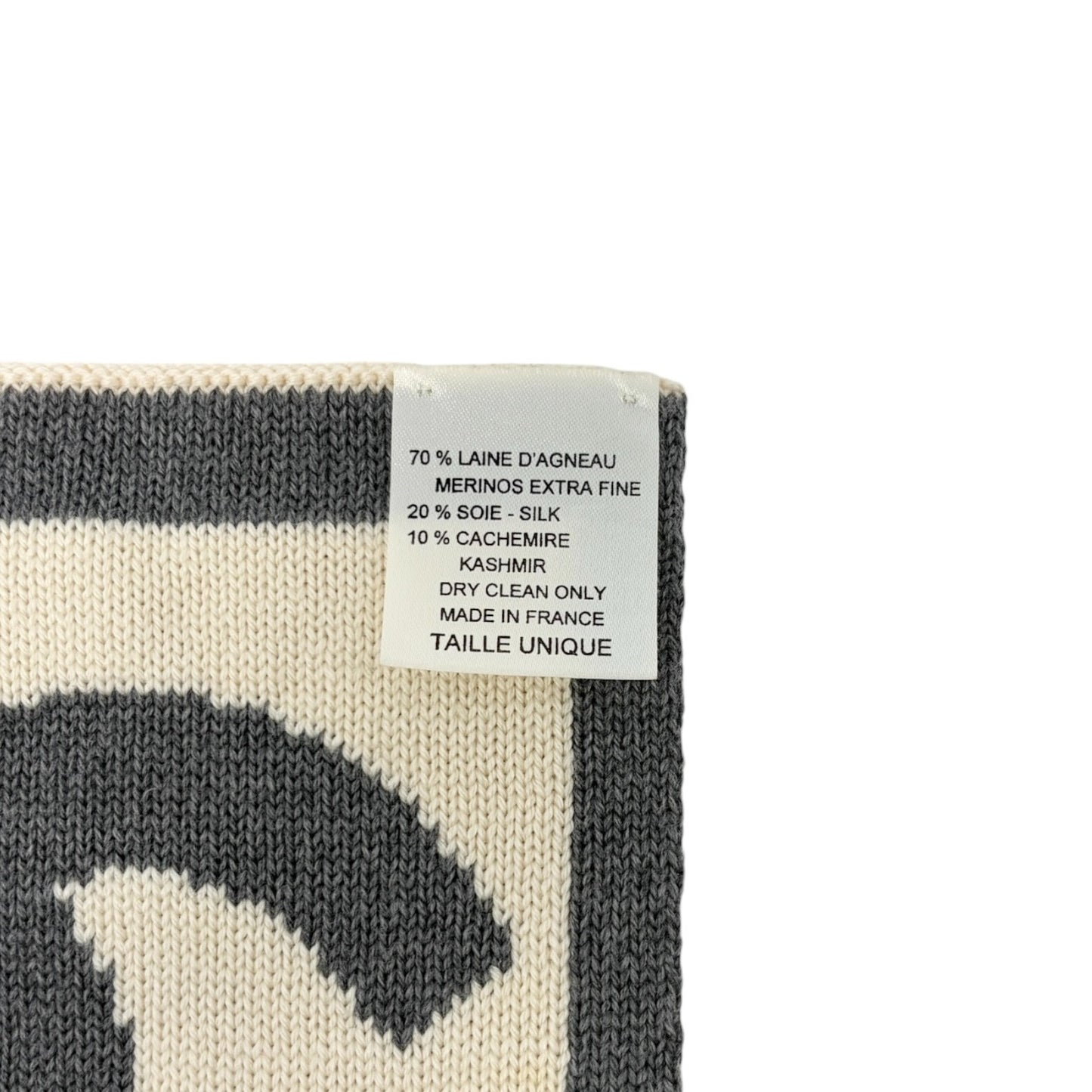 CHANEL Sport Vintage CC Big Logo Muffler Scarf Wrap Accessory Gray Cream Wool