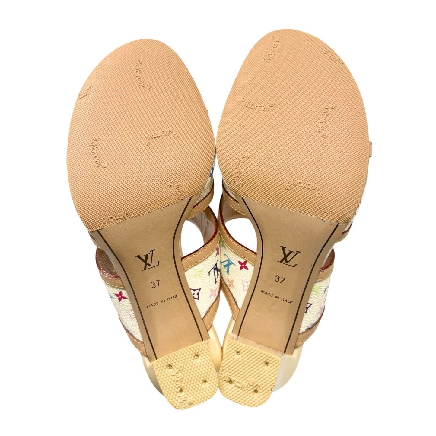 LOUIS VUITTON Vintage Monogram Multicolor Flower Sandals Heels #37 White 902261