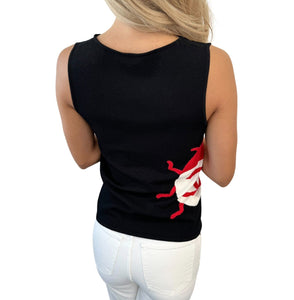 CHANEL Vintage 04P CC Mark Logo Ladybugs Knit Tank Top Black White Cotton