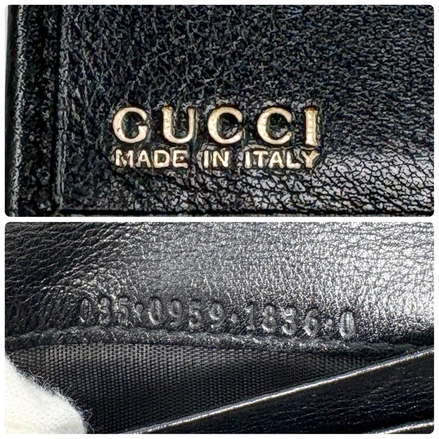 GUCCI Vintage Logo Horsebit Tri-fold Wallet Purse Black Gold Leather Square