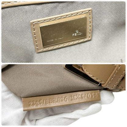 FENDI Vintage FF Logo Zucca Raffia Hobo Shoulder Bag Beige White Leather