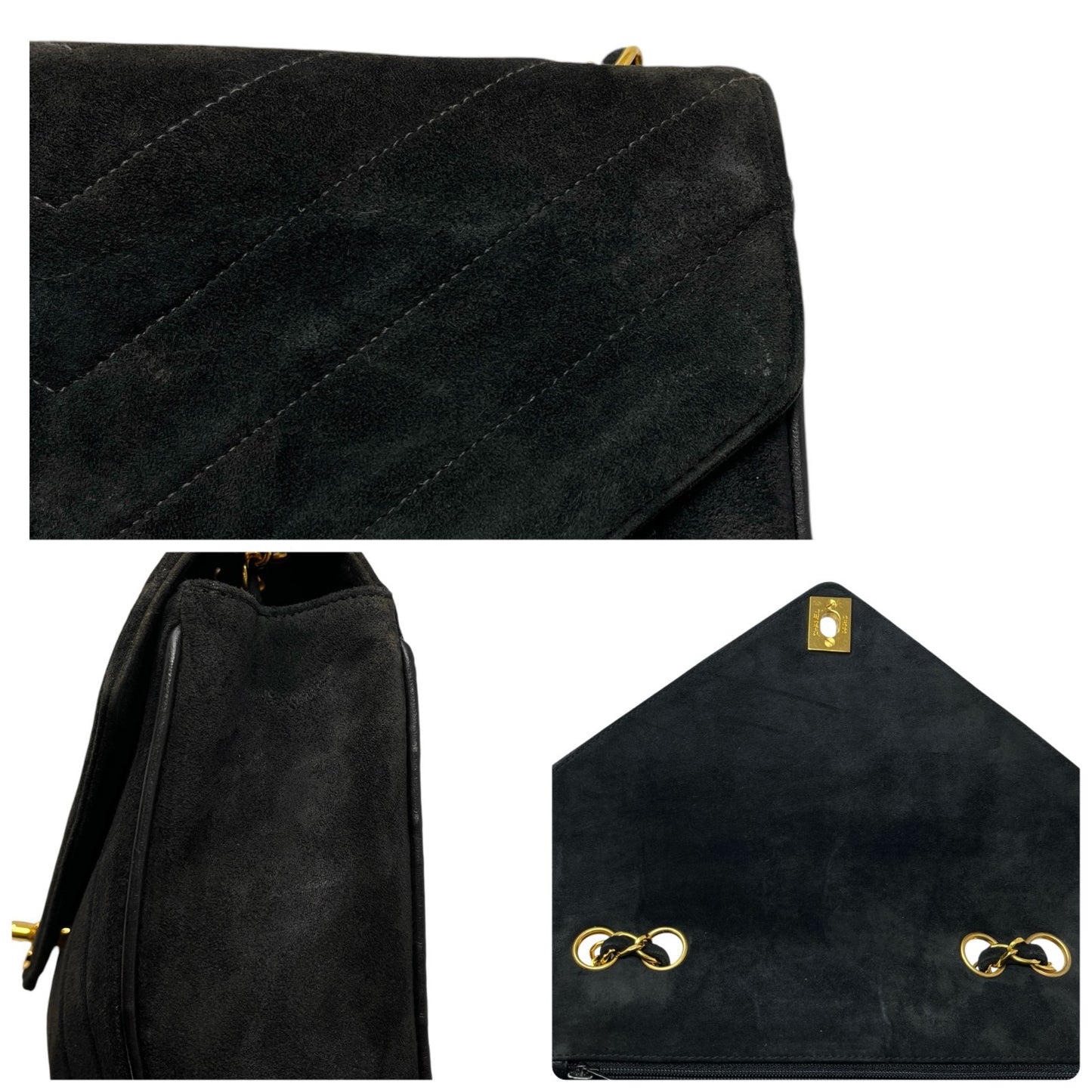 CHANEL Vintage CC Mark Logo Suede Crossbody Shoulder Bag Chain Black Gold
