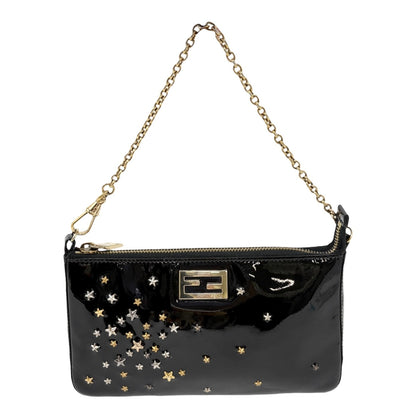 FENDI Vintage FF Logo Star Studs Mini Chain Shoulder Bag Black Gold 902276