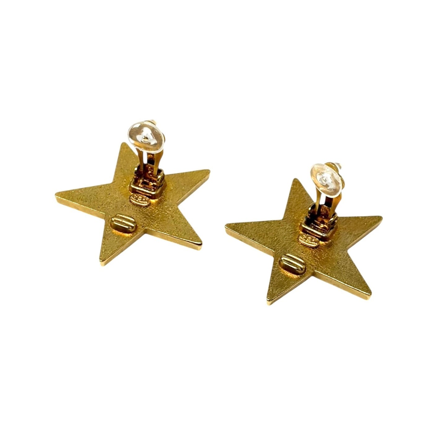 CHANEL Vintage 01P CC Logo Star Design Earrings Accessory Blue Gold Metal