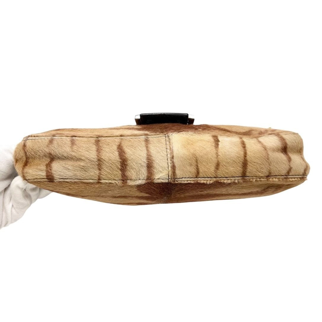 FENDI Vintage Mamma Baguette Pony Calf Hair Shoulder Bag Brown Beige 901889