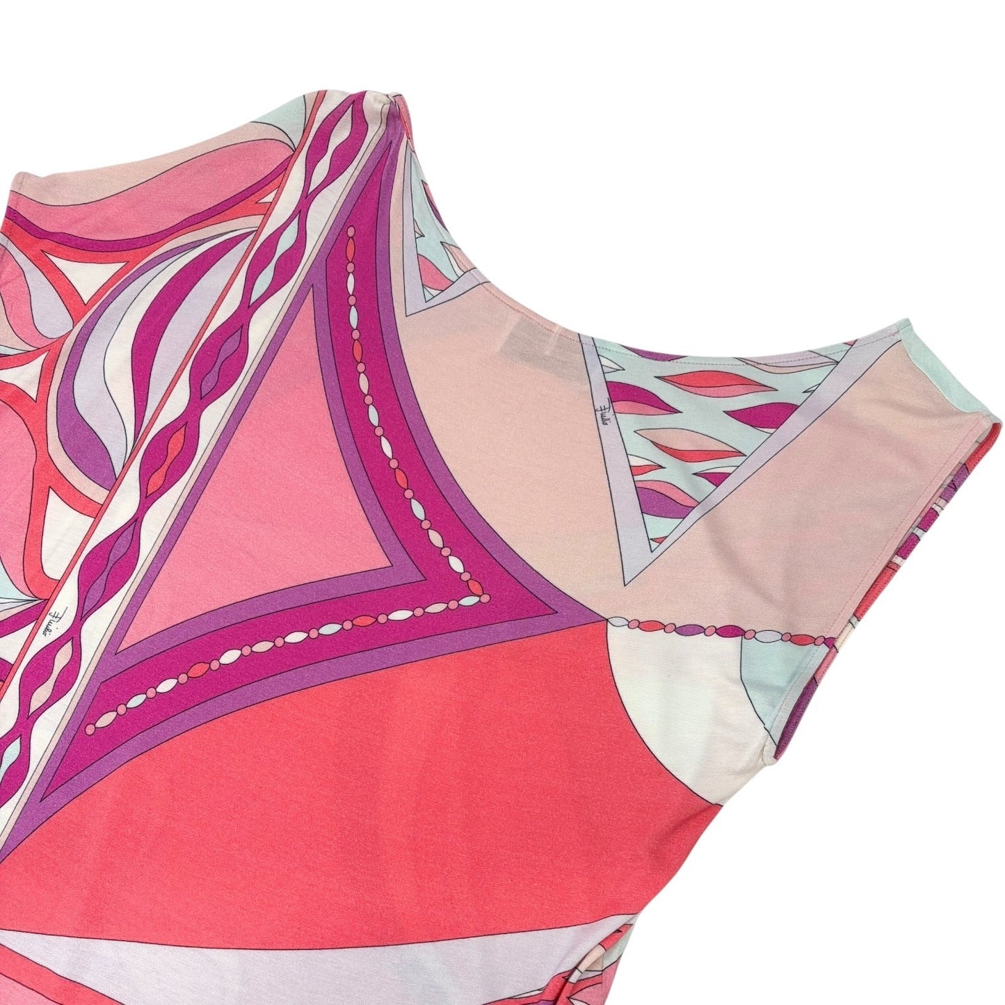 EMILIO PUCCI Vintage Multicolor Abstract Print Asymmetric Midi Dress #34 Pink